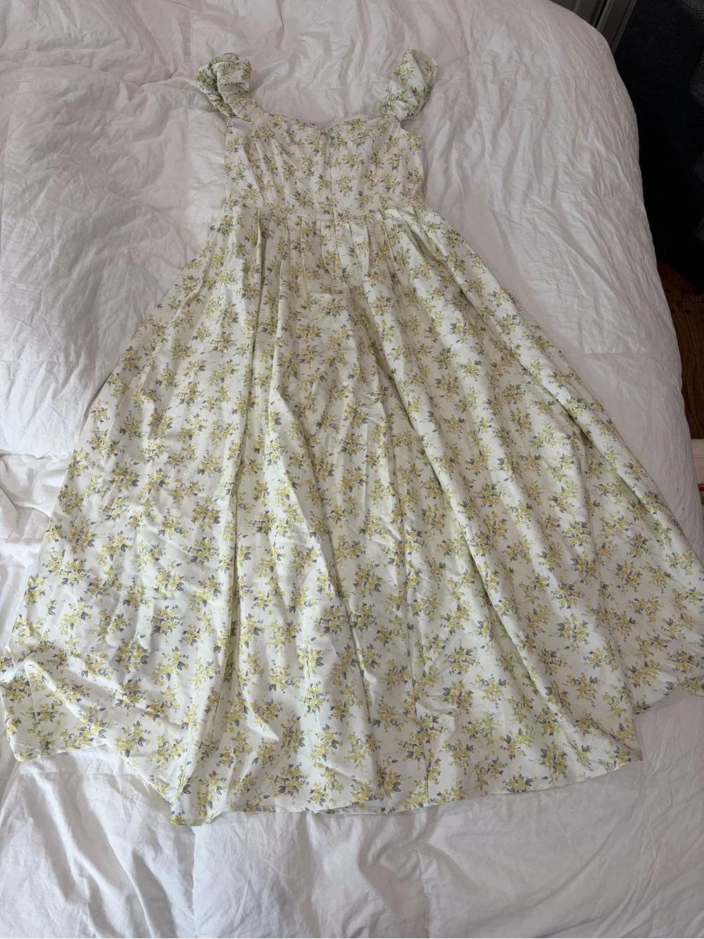 Fashion Nova White Maxi Skirt with Light Green Floral Print